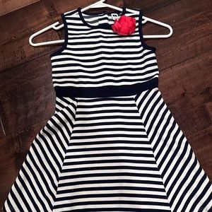 Janie and jack navy stripe‎ dress pink flower sz 6